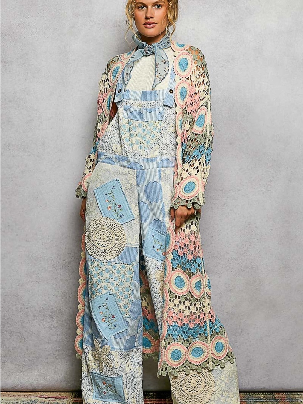 77. Pol multicolor long sleeve crochet cardigan